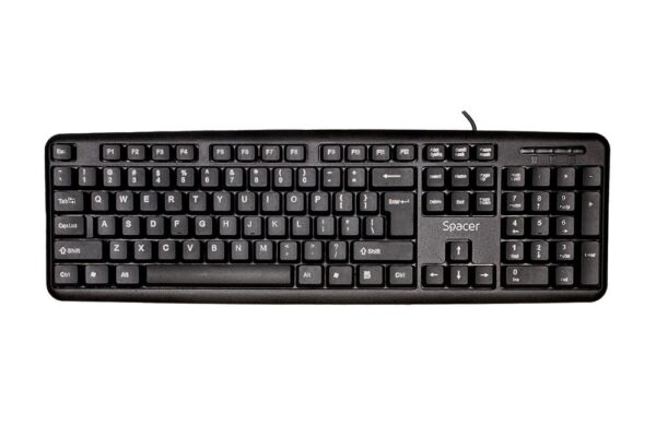 Tastatura Spacer SPKB-S62 cu fir, USB, 104 taste, anti-spill, negru