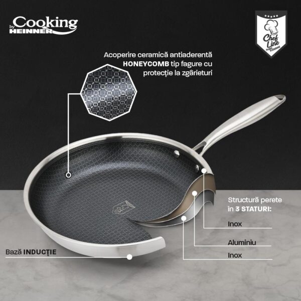 TIGAIE INOX IN 3 STRATURI 28X5.5 CM, TITANIUM3, COOKING BY HEINNER - HR-MRK-28T