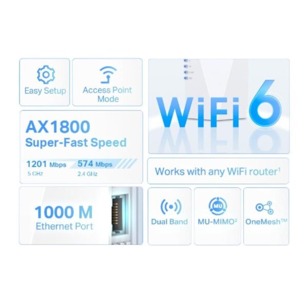 TP-link AX1800 Wi-Fi6 Range Extender, RE600X, Dual-Band