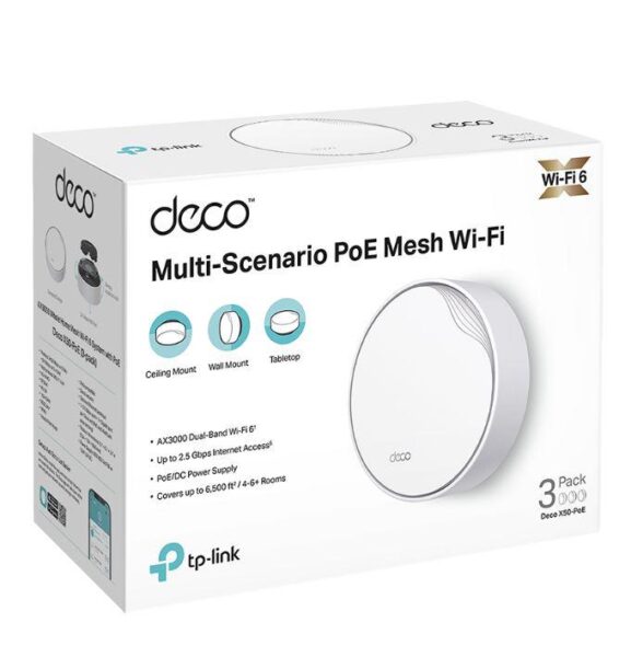 TP-Link AX3000 whole home mesh Wi-Fi 6 System, Deco X50-POE (3-pack) - DECO X50-POE(3PK)