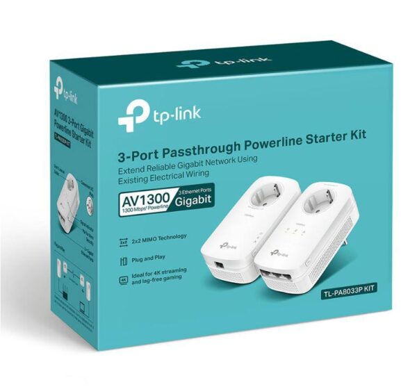 TP-Link Kit Gigabit Powerline Passthrough cu 3 Porturi AV1300 - TL-PA8033P KIT