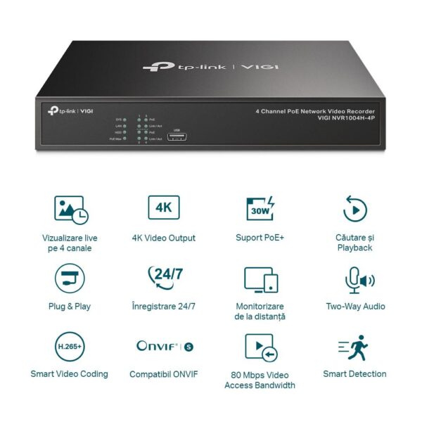 TP-Link POE+ Video recorder cu 4 canale de retea - VIGI NVR1004H4P