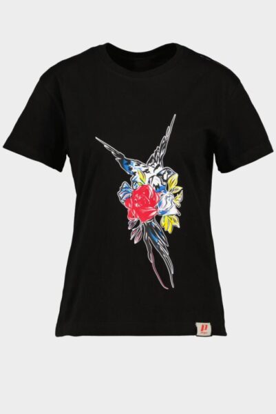 TRICOU PASARE FLORI DAMA XS - TPG23BIRDFL-BLK_XS