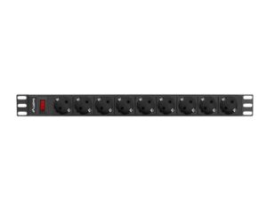 Unitate distributie alimentare PDU 19", 1U, 16A, 9 prize, negru - PDU-09F-0300-BK