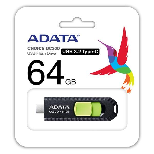 USB Flash Drive ADATA 64GB, UC300, USB Type-C, Black - ACHO-UC300-64G-RBK