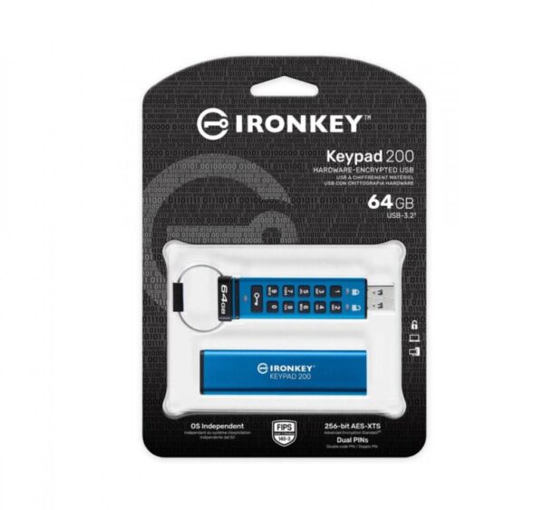 USB Flash Drive Kingston 64GB IronKey Keypad 200, USB 3.2 Gen1 - IKKP200/64GB